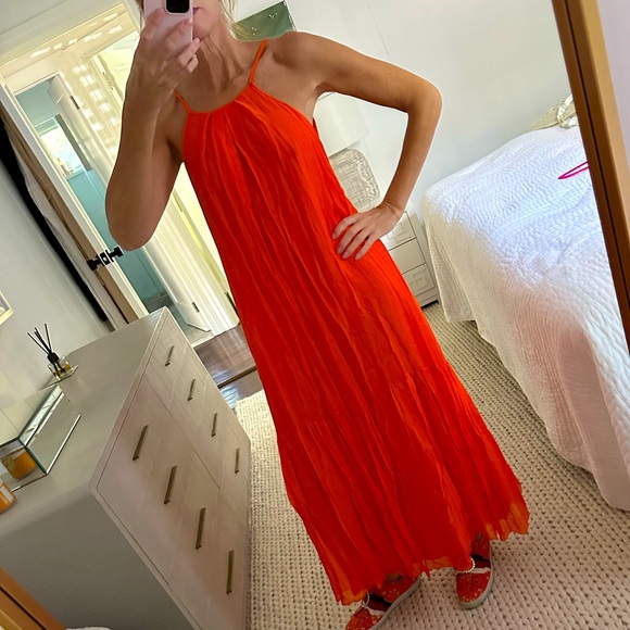 Italian silk mix bright orange sundress - Picture 1 of 8